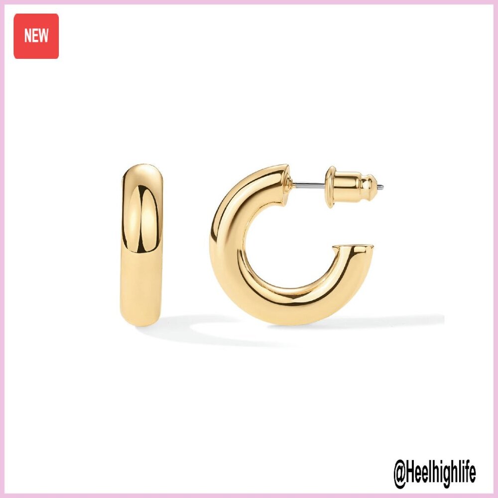 14k Gold Plated Chunky Hoop Earrings 20mm Lightweight Hypoallergenic